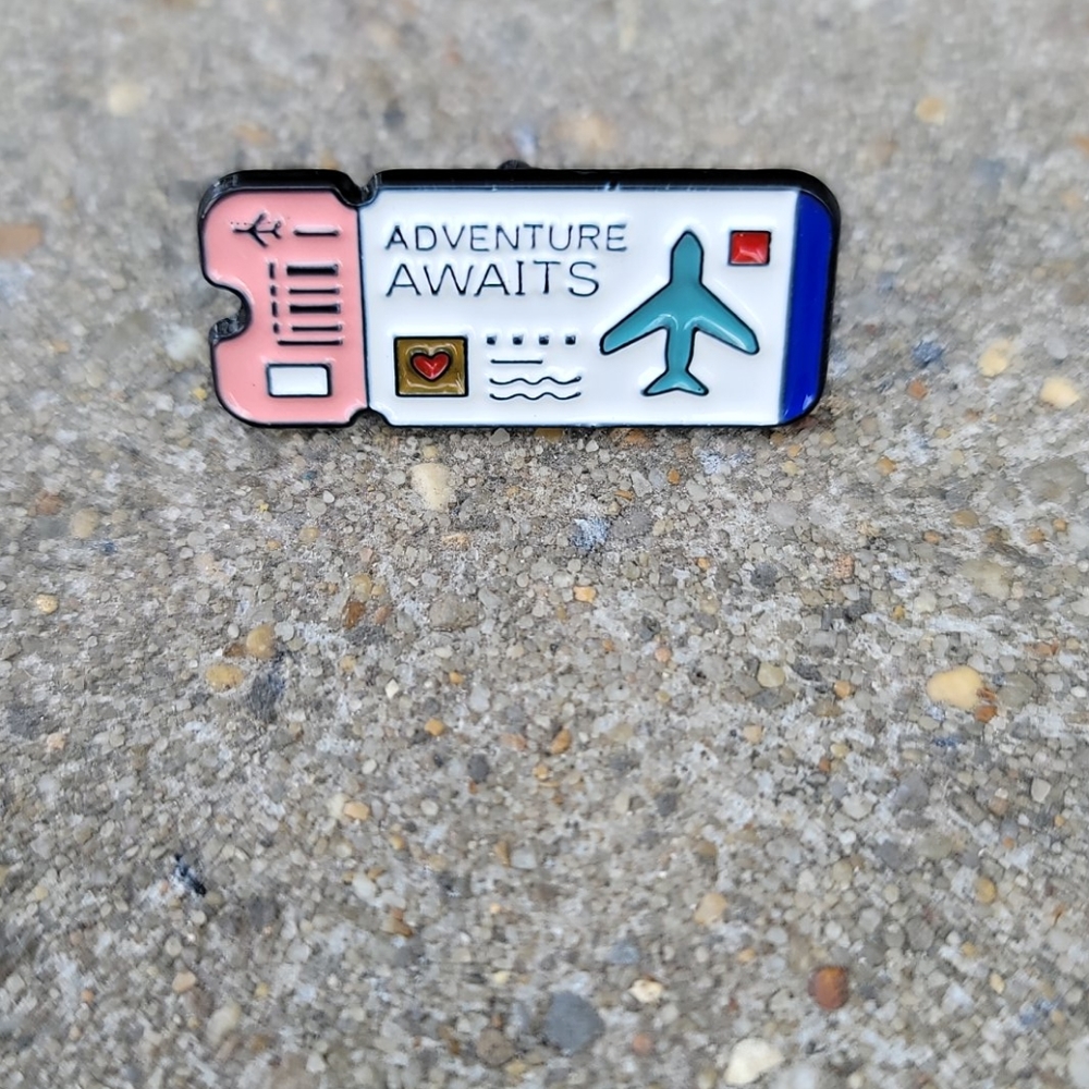 3/$30 Adventure Awaits Travel Ticket Enamel Pin